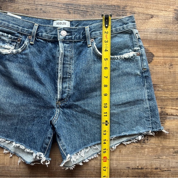 Agolde Womens Reese Blue Denim Cut Off Shorts Button Fly 100% Cotton Size 31 - Picture 4 of 10